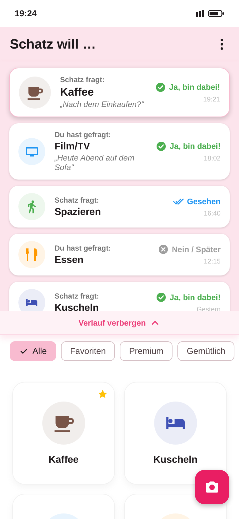 Gemeinsamer Verlauf mit gesendeten und beantworteten Wünschen samt Uhrzeit